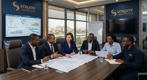 Équipe d'ingénieurs et cadres de SOKATF en réunion